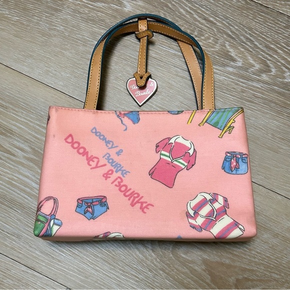 Vintage Y2K Dooney & Bourke Heart Tag Tote Pink Summer Print Mini Bag – Rare! - Picture 1 of 11